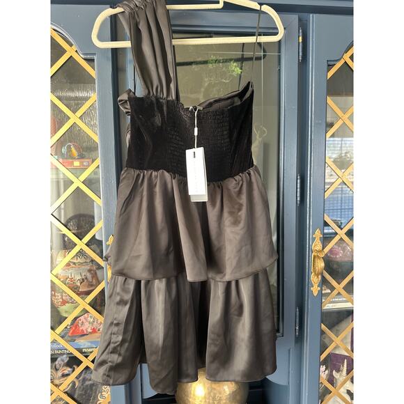 Endless Rose Black One-Shoulder Satin Mini Dress – Size Large NWT LBD - Picture 6 of 7